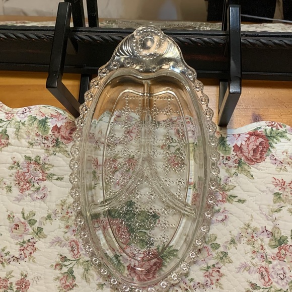 Vintage clear glass patterned relish serving dish tray, EUC - Picture 3 of 12